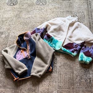 Free People Cream, Teal & Purple Colorblock Teddy Jacket- bundle